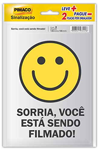Placa Adesiva para Sinalização Pimaco BIC, Sorria Você Está Sendo Filmado, 14x19cm, 891745, 2 unidad