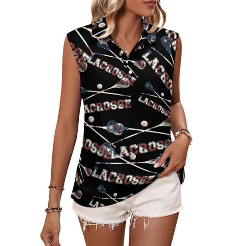 Generic - Vintage Lacrosse Drapeau des États-Unis Polo sans manches pour femme Col en V Débardeur athlétique d'été Séchage rapide Chemises de tennis, Style :, XS
