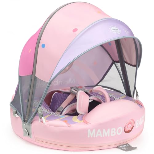 Image of Mambobaby Float with Canopy and Tail New Upgraded Non-Inflatable Baby Pool Float Mambo Float Swim Trainer Solid Infant Swim Float Adjustable Pearl Foam Baby Swim Ring