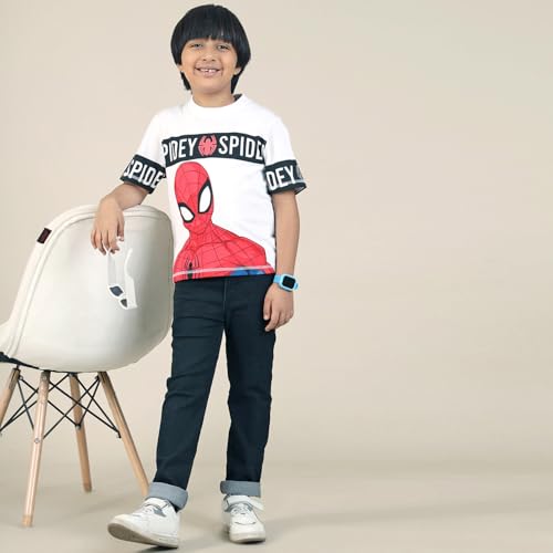 Image of Kidsville Official Marvel Avengers Spiderman Boys Half Sleeve Round Neck White Graphic Printed Cotton T-Shirts for Kid Boys