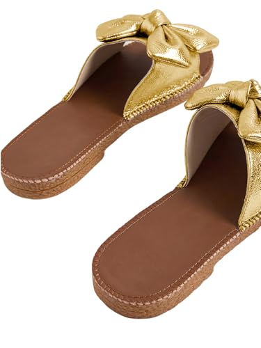 Image of Verdusa Women's Bow Flat Sandals Leather Open Toe Flats Summer Vacation Shoes Beach Sandals Outdoor Slippers