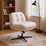 MEUBLE Cosy Sessel 360° Drehbar Lehnstühle Lounge mit höhenverstellbar Wippfunktion Relaxsessel Polsterstuhl für Schlafzimmer Wohnzimmer, Bouclé-Stoff, Weiß