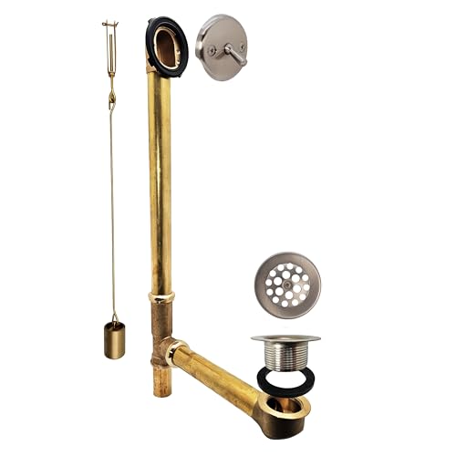 Westbrass D324-07 Badewannenablauf- und Überlaufgarnitur mit Auslösehebel und Bienenstocksieb, 57,1 cm, Satin-Nickel