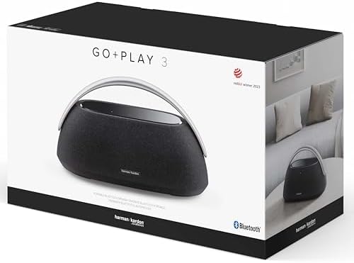 Harman Kardon Go + Play 3 Bezprzewodowy Głośnik Bluetooth z Mikrofonem, USB, Wbudowanym Akumulatorem, 8h Odtwarzania i Dźwiękiem Stereo, Czarny