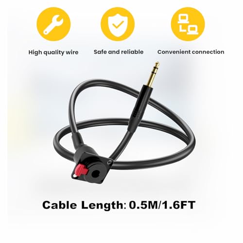 Cable de audio 6.35mm panel hembra a macho 0.5 m miniatura 6