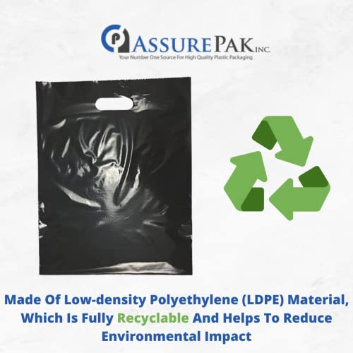 Plastic Bag- Black Plain Ldpe Die Cut Handle Bag 12"X15" 1.5 Mil - 500 Bags/Case #TOP3