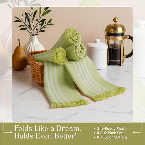 Image of Stripe Tea Towels 4 Pack, 16x26 Inches, Dish Towels for Kitchen Drying, Reusable Rags, Absorbent and Washable Cloths, Cleaning Towels for Dishes and Everyday Use - Lemon Green