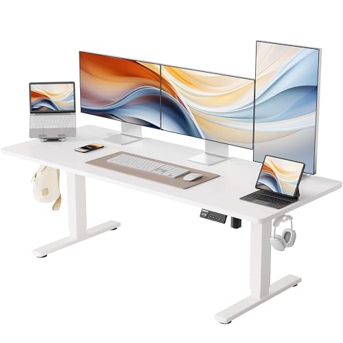 YIHAYO Low Height Adjustable Desk, Lifts 18.1-28.3 Inches, Electric Standing Desk for Short People, 60 x 24 Inches Computer Table with Splice Board for Home Office, White by YIHAYO - Used condition - US$158.20
