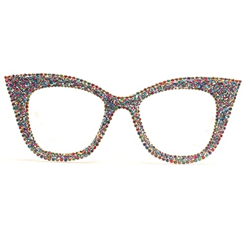 mincl Cat Eye Reading Glasses Bling Rhinestones Crystal Black Diamond Frame Eyewear Anti Blue Light Reader (clear, 0x)