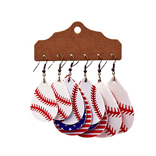 Pingyongchang 3 Pairs Lightweight Leather Earrings Set Bohemian Football Basketball Baseball Drop Dangle Earrings Unique Sparkly Glitter Ball Earrings Sports Jewelry for Women
