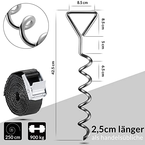 Monzana-Piquets-dancrage-Spirales-Sangles-de-Serrage-Kit-ancrage-resistance-900kg-Acier-Inoxydable-Fixations-pour-Trampoline-Securite-Gris Monzana Piquets d'ancrage Spirales Sangles de Serrage Kit ancrage résistance 900kg Acier Inoxydable Fixations pour Trampoline Sécurité Gris – Image 8