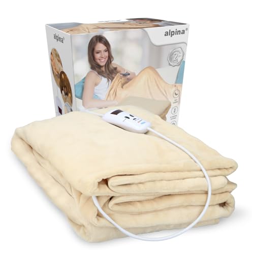 Alpina Elektrischer Heizdecke - Wärmedecke 180 x 130 cm - Wärmeunterbett 180W - Beheizbare Decke mit 10 Wärme Einstellungen - Waschmaschinenfest - Timer vond 1 bis 9 Stunden - Polyester - Beige