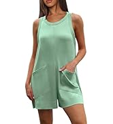 UNIANKIYA Womens Summer Casual Romper Stretchy Crew Neck Onsie Sleeveless Shorts Jumpsuits One Pi...