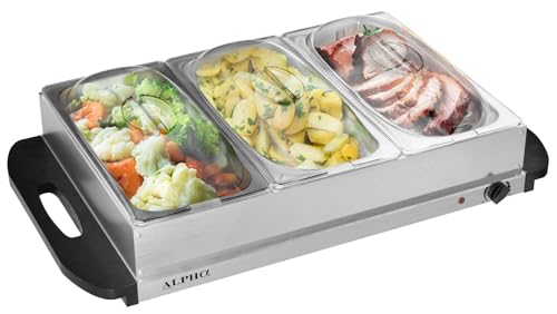 Alpha Living 3x2.5 QT Food Warmers for Parties Buffet Servers and Warmers – Premium Catering Supplies Buffet Display – Stainless Steel Electric Food Warmers with Temperature Control by ALPHA LIVING - Used condition - US$35.12