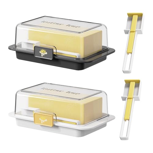 2 Pack Airtight Butter Dish with Lid,Butter Divider Box with Spreader,Easy Scoop Unbreakable Cheese Keeper,Multifunctional Cheese Storage