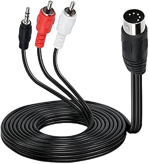 XMSJSIY Din MIDI 5 Pin to RCA and 3.5mm Cable, 5 Pin DIN Male Plug to 2RCA/3.5mm Male TRS Stereo AUX Adapter Cable-1.8m