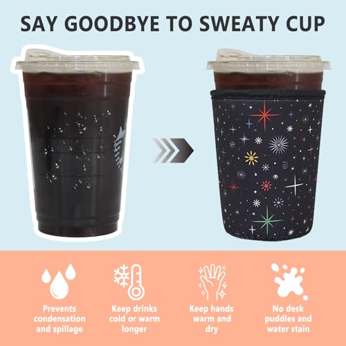 Image of 3 Pack Reusable Iced Coffee Sleeves - Xumbtvs Insulator Sleeve for Cold Beverages, Neoprene Coffee Cup Holder (Flash point)
