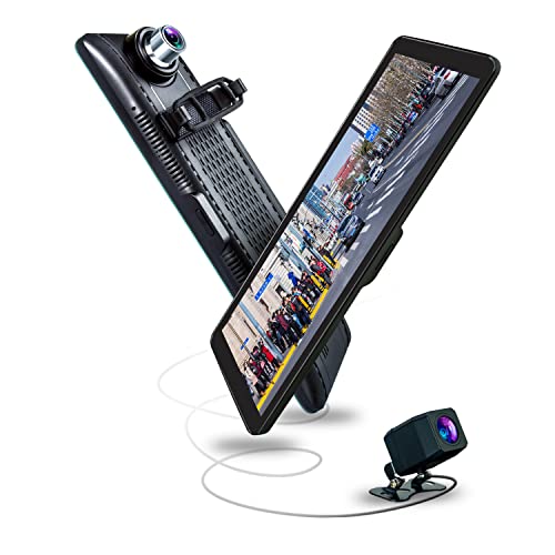 Yuwei Mirror Dash Cam, 9.88’’ Full Touch Screen Streaming Media Car DVR with 1296P FHD Front Camera and 720P Rear View Recorder, Loop Recording, 140°Wide Angle,AHD Backup Camera, G-Sensor, LDWS,WDR