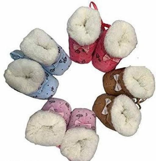 New Born Baby Booties Fancy Socks Cum Shoes with Fur Design for Winter And All Seasons Unisex Booties (Toe to Heel Length - 12 cm, Blue, Baby Pink,Brown,Red)-image-43