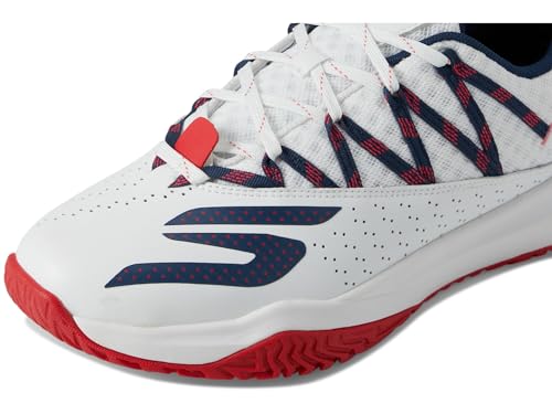 Skechers Men's Viper Court Rally Pickleball Sneaker, White/Navy/Red, 11