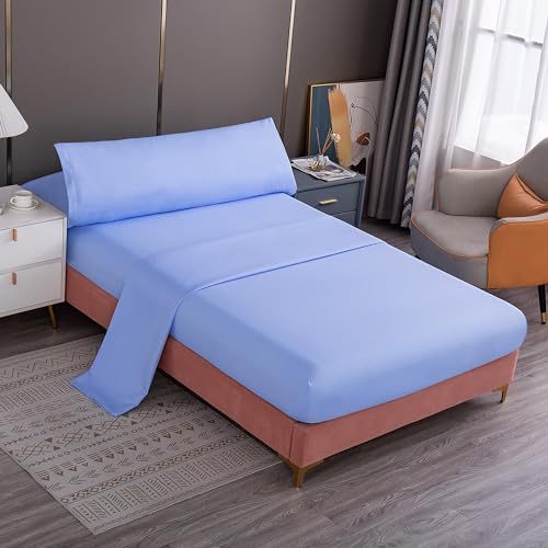 Meishida Juego de Sábanas 3 Piezas para Cama 90cm/135cm/150cm, Sábana Bajera Ajustable, Encimera, Funda de Almohada Color Liso (Cama 150cm, Azul)