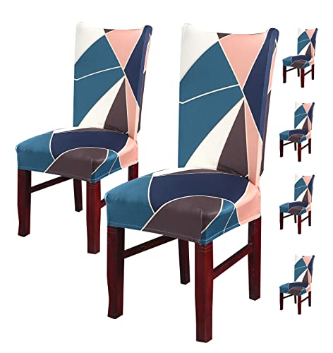 Image of House of Quirk Elastic Chair Cover Stretch Removable Washable Short Dining Chair Cover Protector Seat Slipcover (Pack of 6, Green Peach Prism)