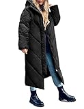 Flygo Womens Long Puffer Coat Long Sleeve Padded Winter Down Coats Hooded Parka Jacket(Black-S)