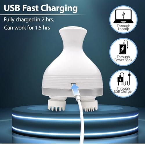 Image of Rechargeable Electric Scalp Massager with Kneading Action, 4 Speed Modes, Portable Handheld Massager for Hair Growth & Stress Relief (White)