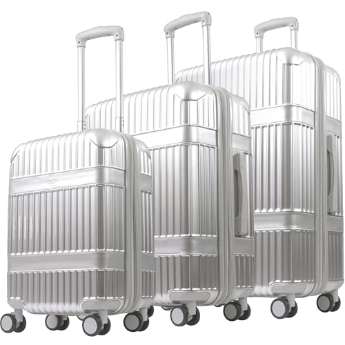 Martha Stewart The Bedford 3 Piece Rolling Luggage Set, Hardshell Suitcases with Spinner Wheels, 22/26/30 Inch, Silver
