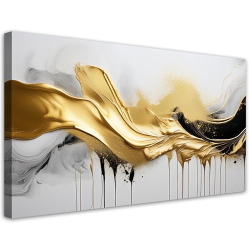 Abstraction dorée en 3D tableau salon parfait au-dessus du canapé Feeby