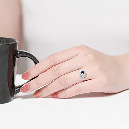 CUOKA MIRACLE Moon Ring, S925 Sterling Silver Crescent Moon Ring Open Ring Adjustable Ring Gift for Women4