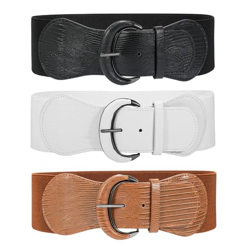Image of WHIPPY 3 Pack 4 Pack Women Wide Elastic Waist Belt Vintage Stretchy Belt Waistband for Ladies Dresses