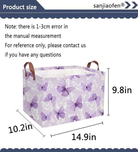 Image of Sanjiaofeng Rectangular Kids Basket Butterfly Storage Bins,Girls Storage Basket with Handles.Clothers,Toys,Books,Kid's Gifts Bins. (Purple Butterfly)