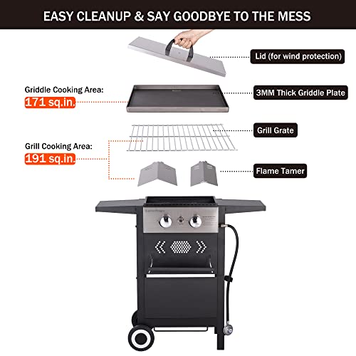 Sophia-William-2-Burner-Gas-Grill-and-Griddle-Combo-Portable-Flat-Top-Grill-Outdoor-Propane-Griddle-Cooking-Station-with-Side-ShelvesLid-and-Hose-Regulator-for-Camping-BBQ-Black