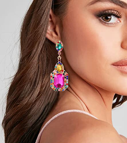 Vintage Rhinestone Dangle Statement Earrings Colorful Long Crystal Dangling Drop Earring for Women Formal Wedding Prom3