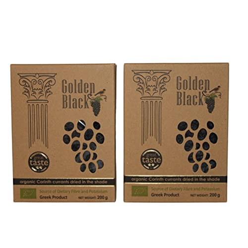 Golden Black Greek Organic Currants Dried in The Shade, Pack of 2 x 200g, (Total: 400g)