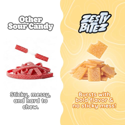 Zesty Bitez - Mango Sour Candy Bites – Tangy Chewy Fruit Snacks, Sour Belts & Straws Flavor, Enjoyable Sweet Treats for Kids & Adults, Vegan, Resealable Bag 4.2 oz