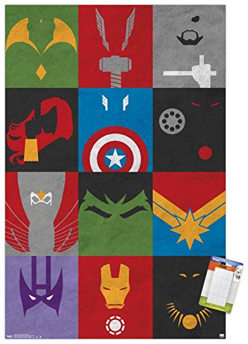Trends International Marvel Comics-Avengers-Minimalist Grid Wall Poster, 22.375 in x 34 in, Poster & Mount Bundle