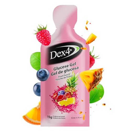 Dex4 Glucose Gel Packs 15g Fast-Acting Pre-Measured Glucose 6-Pack Fat-Free Gluten-Free Fruit Punch