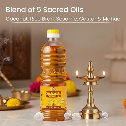 Image of Om Shanthi POOJA MADE PURE Cycle Pure Om Shanthi Puja Oil, Blend of 5 Puja Oils with Jasmine Fragrance for Daily Puja, Festivals - Pack of 1 /500ML Per Pack