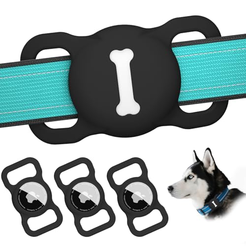 Vancle für AirTag Hundehalsband Halter, 4 Stück Air Tag Hund Hülle, wasserdichte Silikon Anhänger für Apple Airtags mit Hundeknochen-Hohlmuster, GPS Finder Schutzhüllen Zubehör für Hundehalsbändern
