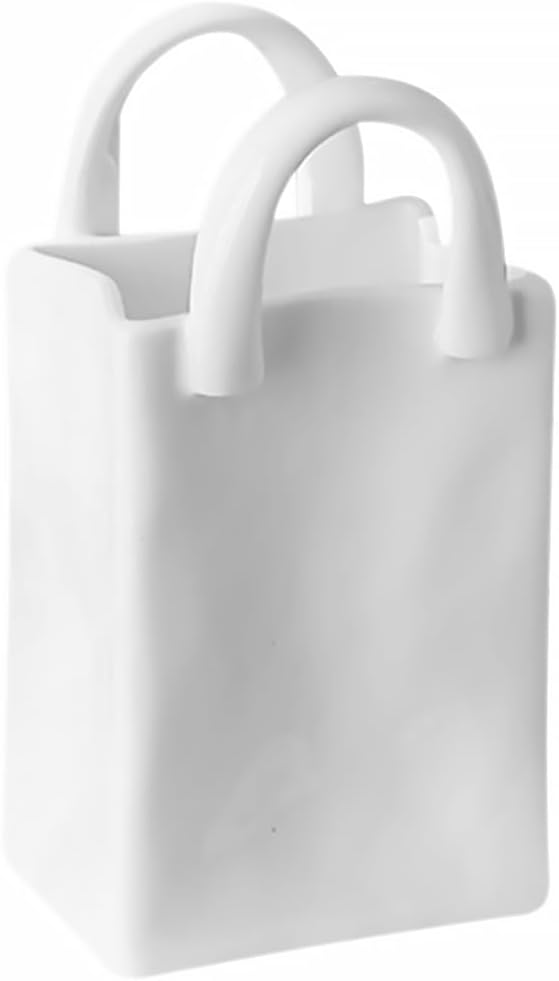 Cute and Unique Handbag Ceramic Vase for Hydroponics and Flowers - Office Decor in Bone