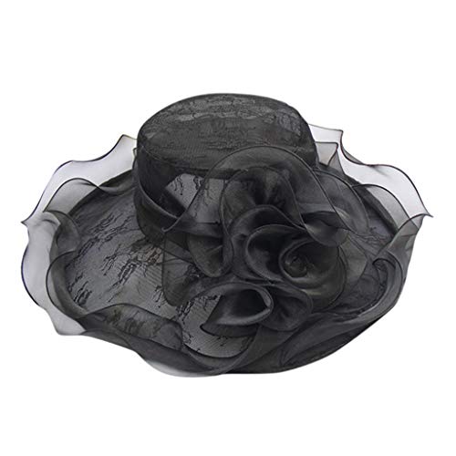 Sunnywill Women's Organza Church Kentucky Derby Hat Feather Fascinator Bridal Tea Party Black