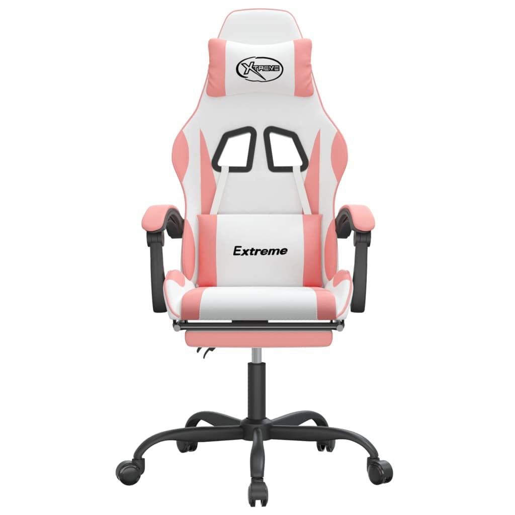 Tomostar Chaise Gaming, Chaise de Jeu Fauteuil Gamer Fauteuil de Bureau avec Repose-Pied Blanc et Rose Similicuir