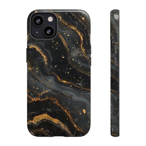 Coque rigide iPhone 13 motif abstrait marbré noir et doré pour une protection élégante au quotidien