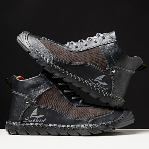 Mens Classic Handmade Leather Lace Up Non Slip Ankle Chukka Boots Casual Lightweight Round Toe High Top Walking Boat Shoes for Driving Daily Hiking4