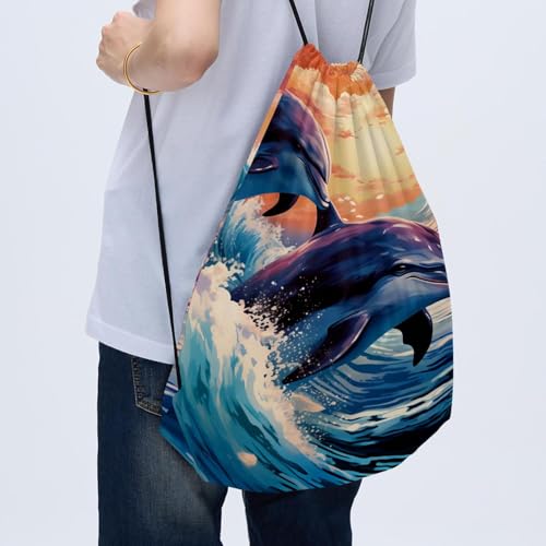 Sac à cordon dauphin imperméable et pliable lot de deux multicolore - 4
