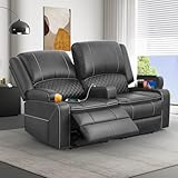 SQUEBILIFE Recliner Chair 2 Seater Sofa Set with Reclining Mechanism, Console Buit-in Cup Holders, USB Ports, Side Storage Pockets Leather Reclining Sofa