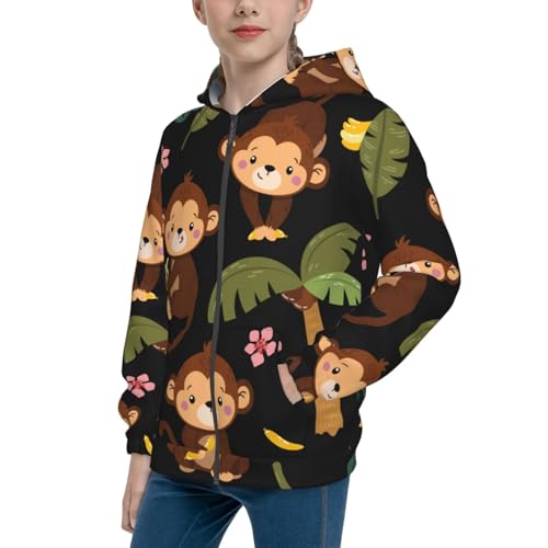 Monkeys Swinging from Palms Kid Hoodies Boys Zip Up Sweatshirts Girls Pullover with Pocket