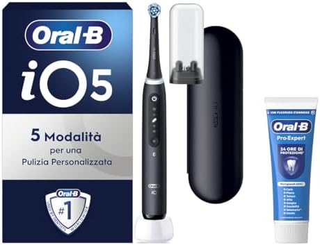 Oral-B Spazzolino Elettrico Ricaricabile iO 5N Nero, 1 Spazzolino Elettrico, 1 Testina, Custodia Da Viaggio + 1 Dentifricio Oral-B Pro Expert Protezione Professionale, Pulizia Denti Efficace